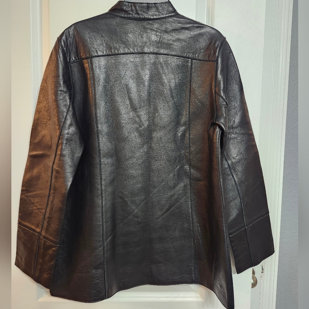 Cynthia Steffe Black Leather Jacket with Fleece Lining Woman's Size Small - Picture 4 of 7